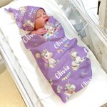 Personalized Fantasy Unicorn Swaddle Blanket and Hat Set with Name Birthday Baby Shower Gift for Newborn Kids