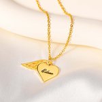 Personalised Angel Wing Heart Necklace with Engraved Name Memorial Sympathy Gift for Women