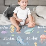 Personalisierte Delphin Hai Ozean Tier Swaddle Decke und Hut Set mit Namen Geburtstag Baby Dusche Geschenk für neugeborene Kinder