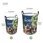 Personalized Cute Forest Animal Collapsible Laundry Storage Basket with Name and Handle Birthday Christmas Gift for Boys Girls