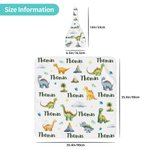 Personalized Cute Dinosaur Swaddle Blanket and Hat Set with Name Birthday Baby Shower Gift for Newborn Kids
