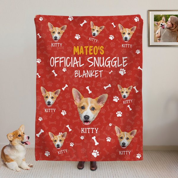 Personalised Multicolour Official Snuggle Dog Cat Photo Paw Print Soft Throw Blanket with Name Home Decor Birthday Christmas Gift for Pet Lovers