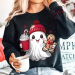 Personalized Cute Christmas Hat Ghost Gingerbread Man Sweatshirt with Name Christmas Gift for Friends Family