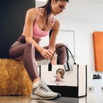 Personalised Cartoon Sport Girl Large Canvas Tote Bag with Name and Waterproof Liner Sport Accessories Birthday Gift for Women Girl