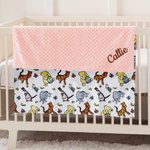 Personalized Cute Classic Winnie the Pooh Soft Baby Security Blanket with Dotted Backing and Embroidery Name Baby Shower Birthday Gift for Boys Girls