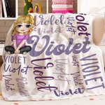 Couverture Polaire Sherpa Personnalisée avec Personnage et Nom Multicolore en Police Diverse Cadeau Anniversaire pour Enfant Famille