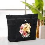 Gepersonaliseerde Geboorte Bloem Paard Geboortevlek Naam Grote Draagtas met Ritssluiting Verjaardag Kerstcadeau voor Vrouwen Paardenliefhebbers