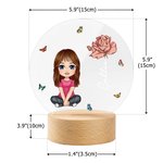Personalised Cartoon Character Birth Flower Acrylic LED Night Light with Wooden Base Home Decor Gift for Boys Girls