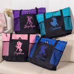 Personalised Glitter Ballroom Dancing Silhouette Name Zippered Tote Bag with Mesh Pocket Birthday Christmas Gift for Women