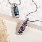 Personalized Vintage Carved Pattern Cylinder Ashes Urn Pendant Necklace with Gemstone Cremation Jewelry Memorial Sympathy Gift for Women
