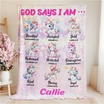 Personalised God Says I Am Rainbow Fantasy Unicorn Warm Soft Blanket with Name and Bible Verse Nursery Decor Baby Shower Baptism Gift for Girls