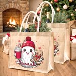 Sac à Main en Toile Personnalisé avec Nom et Motif de Fantôme Mignon Cadeau Anniversaire Noël pour Famille Amis