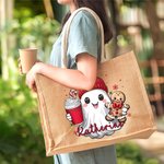 Sac à Main en Toile Personnalisé avec Nom et Motif de Fantôme Mignon Cadeau Anniversaire Noël pour Famille Amis