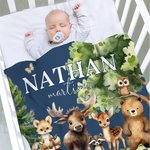 Couverture Multicolore Personnalisée avec Prénom Nom de Famille Style Animaux de Jungle Cadeau Noël Baby Shower pour Enfant Bébé