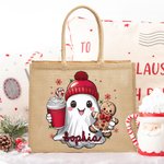 Sac à Main en Toile Personnalisé avec Nom et Motif de Fantôme Mignon Cadeau Anniversaire Noël pour Famille Amis
