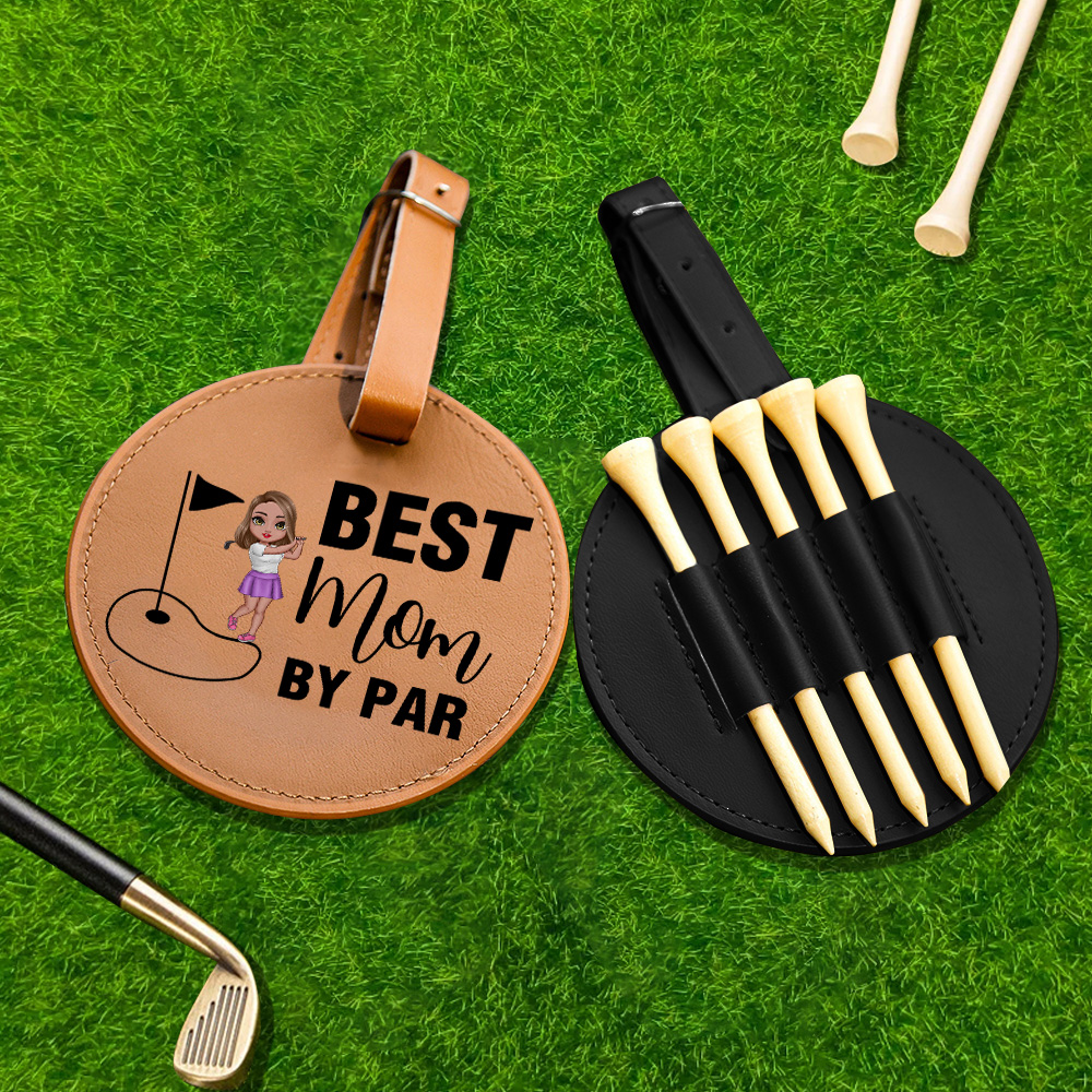 Porte-tee de Golf en Cuir PU Personnalisé avec Personnage Dessin Animé et Titre Cadeau Anniversaire pour Amateur de Golf