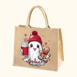 Sac à Main en Toile Personnalisé avec Nom et Motif de Fantôme Mignon Cadeau Anniversaire Noël pour Famille Amis