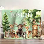 Couverture Multicolore Personnalisée avec Prénom Nom de Famille Style Animaux de Jungle Cadeau Noël Baby Shower pour Enfant Bébé