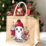 Sac à Main en Toile Personnalisé avec Nom et Motif de Fantôme Mignon Cadeau Anniversaire Noël pour Famille Amis