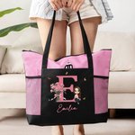 Sac Fourre-tout Réutilisable Personnalisé avec Personnage Initiale Nom Fleur de Naissance Sac de Grande Capacité Cadeau Noël pour Femme