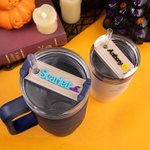 Personalised Ghost Witch Pumpkin Halloween Element Acrylic Glitter Tumbler Name Plate Tag Accessories for Stanley Halloween Party Gift for Kids