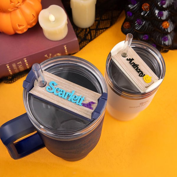 Personalized Ghost Witch Pumpkin Halloween Element Acrylic Glitter Tumbler Name Plate Tag Accessories for Stanley Halloween Party Gift for Kids