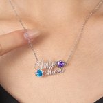 Gepersonaliseerde dubbele naam hanger ketting met hart geboortestenen sierlijke sieraden verjaardag verjaardag kerstcadeau voor vrouwen meisjes