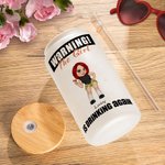 Personalised Y2K Style Cartoon Character 20oz Name Glass Tumbler with Bamboo Lid and Straw Birthday Anniversary Gift for Women Girl