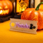 Personalised Ghost Witch Pumpkin Halloween Element Acrylic Glitter Tumbler Name Plate Tag Accessories for Stanley Halloween Party Gift for Kids