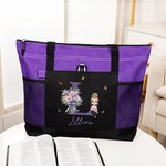 Sac Fourre-tout Réutilisable Personnalisé avec Personnage Initiale Nom Fleur de Naissance Sac de Grande Capacité Cadeau Noël pour Femme