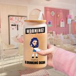 Personalised Y2K Style Cartoon Character 20oz Name Glass Tumbler with Bamboo Lid and Straw Birthday Anniversary Gift for Women Girl