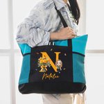 Sac Fourre-tout Réutilisable Personnalisé avec Personnage Initiale Nom Fleur de Naissance Sac de Grande Capacité Cadeau Noël pour Femme