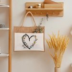 Personalised Heart 1-6 Birth Flower Reusable Jute Tote Bag with Names Christmas Birthday Gift for Grandma Mom