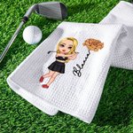 Personalizada Nacimiento Flor Caricatura Personaje Absorbente Waffle Toalla de Golf con Nombre y Clip para Colgar Accesorios Deportivos Regalo para Jugador de Golf