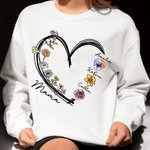 Personalised Heart Birth Flower Crewneck Sweatshirt with 1 - 6 Names Birthday Mother's Day Christmas Gift for Mom Grandma