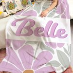 Personalized Boho Retro Floral Soft Throw Blanket with Shadow Name Home Decor Birthday Christmas Gift for Girls Women