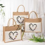 Personalised Heart 1-6 Birth Flower Reusable Jute Tote Bag with Names Christmas Birthday Gift for Grandma Mom