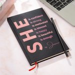 Personalized She Is Me Self Care A5 Name Journal Notebook with 120 Lined Pages & Free Pencil Inspiring Birthday Affirmation Gift for Women Girls