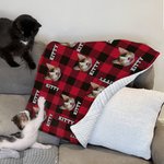 Personalised Multicolor Plaid Dog Cat 1-3 Photos Soft Throw Blanket with Name Christmas Birthday Gift for Pet Lovers