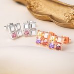 Personalised Exquisite 1 - 4 Family Square Birthstones Stud Earrings Christmas Mother's Day Gift for Mom Grandma