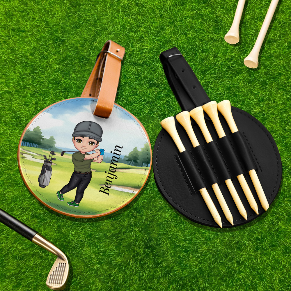 Porte tee de golf réglable en cuir avec nom Cadeau sportif d'anniversaire pour golfeurs Joueurs de golf