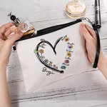 Trousse de maquillage personnalisée en lin avec dragonne et 1 à 6 noms Anniversaire Fête des mères Accessoires de voyage Cadeau pour Maman Grand-mère