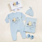 Personalized Classic Winnie the Pooh 100% Cotton Baby Romper Hat Blanket Outfit with Hamper and Name Baby Shower Coming Home Gift for Newborn
