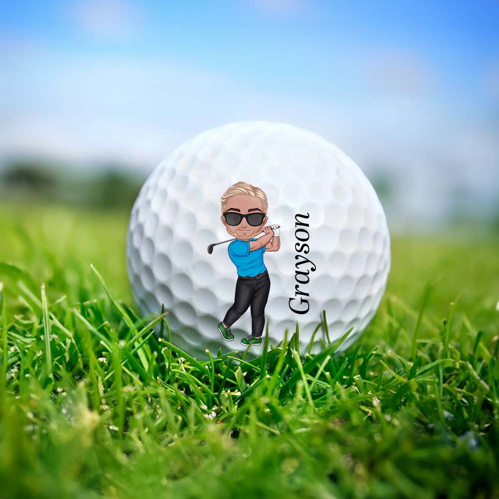 Personalised Cartoon Character Man Woman Golf Ball with Name Christmas