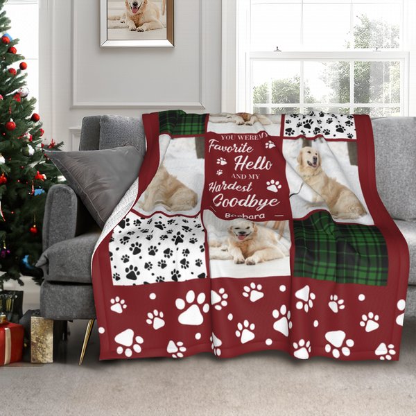 Personalisierte Kuschelige Hardest Goodbye Pfote Decke mit 4 Hunde Katze Fotos und Namen Haustier Verlust Erinnerungsgeschenk für Tierliebhaber