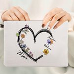 Trousse de maquillage personnalisée en lin avec dragonne et 1 à 6 noms Anniversaire Fête des mères Accessoires de voyage Cadeau pour Maman Grand-mère