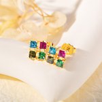 Personalised Exquisite 1 - 4 Family Square Birthstones Stud Earrings Christmas Mother's Day Gift for Mom Grandma