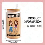 Personalised Y2K Style Cartoon Character 20oz Name Glass Tumbler with Bamboo Lid and Straw Birthday Anniversary Gift for Women Girl