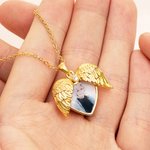 Personalized Dainty Angel Wing Heart Photo Urn Necklace for Ashes with Engraved Text Cremation Jewelry Memorial Gift for Women