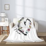 Personalised Heart 1-6 Watercolor Birth Flowers Soft Throw Blanket with Names Christmas Birthday Gift for Mom Grandma